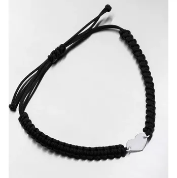 Náramek Náramek bílé zlato 585 černý provázkový se srdcem 74-007B-Black délka 17 cm