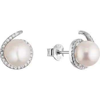 Oblečení a móda Stříbrné náušnice pecky s bílou říční perlou a zirkony 21116.1