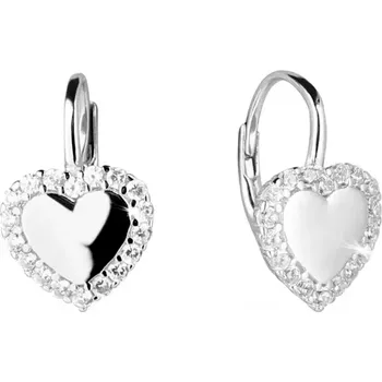 Oblečení a móda Stříbrné náušnice lesklé srdce zdobené zirkony 11549.1 crystal