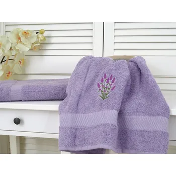 B.E.S. - Petrovice, s.r.o. Osuška froté Adria 70x140 s výšivkou - Fialová s levandulí