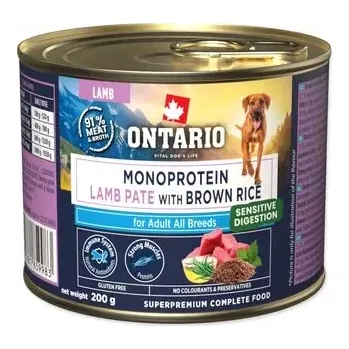 Krmivo pro psa Konzerva Ontario Adult monoprotein jehněčí pate s hnědou rýží 200g