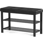 Botník 2 police, potah černá ekokůže, kov - černý matný lak