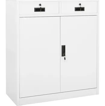 Komoda Bílá ocelová kancelářská skříňka 90 x 40 x 102 cm se 2 policemi a zásuvkami