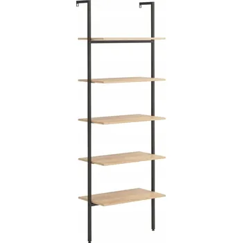 Knihovna Žebříkový regál s 5 policemi, světle hnědá/černá, 64 x 35 x 185 cm