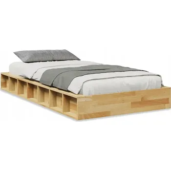 Postel Rám postele z dubového dřeva 193 x 108 x 21 cm s otevřenými přihrádkami