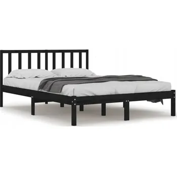 Postel Rám postele z borovicového dřeva 200x200 cm, černý, rozměry 205,5x206x100 cm