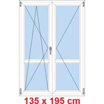 Okno Soft Dvoukřídlé balkonové dveře s příčkou 135x195 cm, otevíravé a sklopné