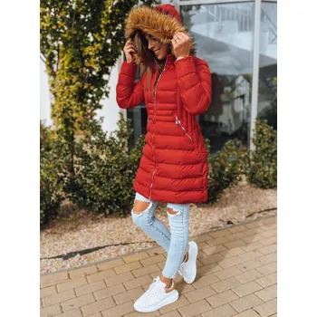 Černá dámská dlouhá prošívaná zimní bunda s kapucí czarna Dstreet TY3095 - výprodej Barva: Červená, Velikost: L