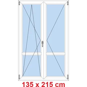 Okno Soft Dvoukřídlé balkonové dveře s příčkou 135x215 cm, otevíravé a sklopné