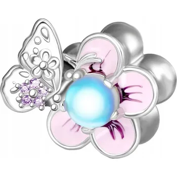 Přívěsek Charms Zawieszka Charms Růžový Květ Motýl Charms Trusky