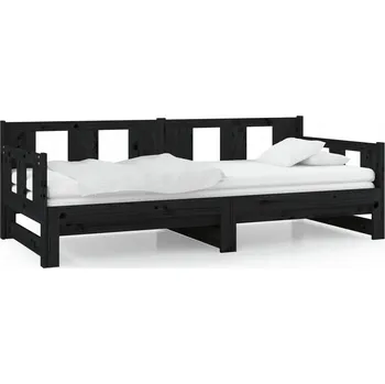 Zahradní lehátko Rozkládací lehátko z masivního borovicového dřeva, černé, 203,5 x 160 x 69,5 cm