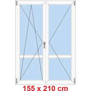 Okno Soft Dvoukřídlé balkonové dveře s příčkou 155x210 cm, otevíravé a sklopné