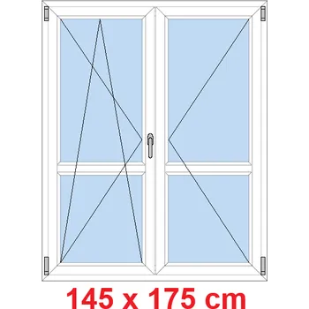 Okno Soft Dvoukřídlé balkonové dveře s příčkou 145x175 cm, otevíravé a sklopné