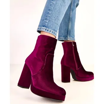 Dámská zimní obuv Dámské kotníkové boty na podpatku RQ481 Vínová - BESTELLE vínová 38