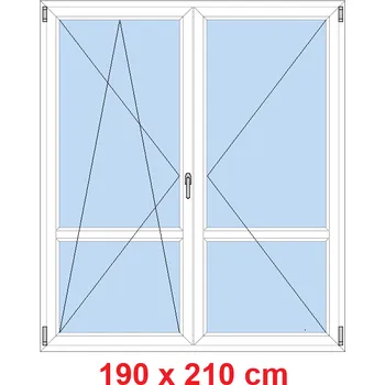Okno Soft Dvoukřídlé balkonové dveře s příčkou 190x210 cm, otevíravé a sklopné