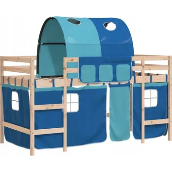 Dětská Loftová Postel s Žebříkem, Masivní Borovicové Dřevo, 205,5x95,5x11