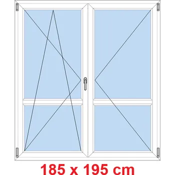 Okno Soft Dvoukřídlé balkonové dveře s příčkou 185x195 cm, otevíravé a sklopné