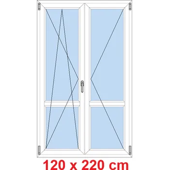 Okno Soft Dvoukřídlé balkonové dveře s příčkou 120x220 cm, otevíravé a sklopné