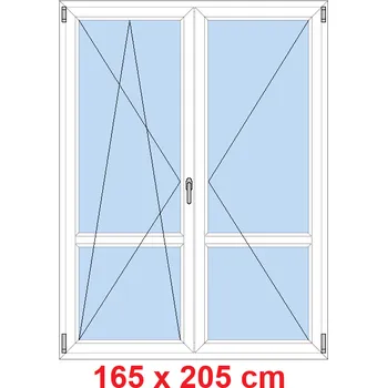 Okno Soft Dvoukřídlé balkonové dveře s příčkou 165x205 cm, otevíravé a sklopné