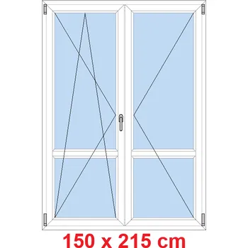 Okno Soft Dvoukřídlé balkonové dveře s příčkou 150x215 cm, otevíravé a sklopné