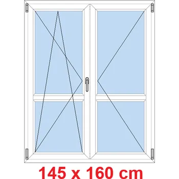 Okno Soft Dvoukřídlé balkonové dveře s příčkou 145x160 cm, otevíravé a sklopné