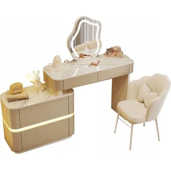 Toaletní stolek Toaletní Stolek s LED osvětlením / Sada nábytku deska 80 cm - Lilia - béžová barva