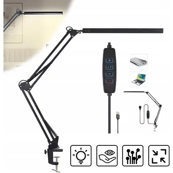 Lampička LAMPA BIURKOWA LED ÚSPORNÁ S KLIPEM, STMÍVAČEM, USB A NASTAVENÍM