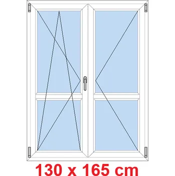 Okno Soft Dvoukřídlé balkonové dveře s příčkou 130x165 cm, otevíravé a sklopné