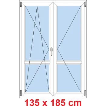 Okno Soft Dvoukřídlé balkonové dveře s příčkou 135x185 cm, otevíravé a sklopné