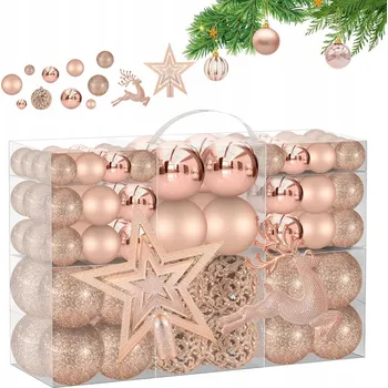 Vánoční dekorace VÁNOČNÍ BAŇKY VÁNOČNÍ OZDOBY NA STROMEK XXL SADA ZLATÉ 102 KS + HVĚZDA