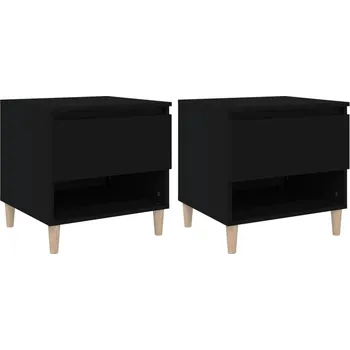 Noční stolek Černé noční stolky 50 x 46 x 50 cm, materiál na bázi dřeva, masivní dřevo
