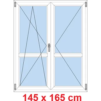 Okno Soft Dvoukřídlé balkonové dveře s příčkou 145x165 cm, otevíravé a sklopné