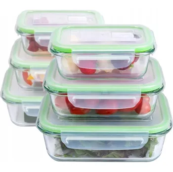 Dóza na potraviny SKLENĚNÉ NÁDOBY NA POTRAVINY S VÍKEM, OBĚDOVÝ BOX DO MIKROVLNNÉ TROUBY ALPINA 6 KS