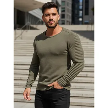 Pánská móda Khaki svetr s vroubkováním WX1606 Velikost: XL