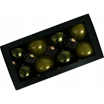 Vánoční dekorace SKLENĚNÉ VÁNOČNÍ BAŇKY VÁNOČNÍ KOULE ze skla 8 cm, 8 kusů, olivová