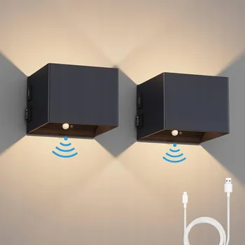 Nástěnné svítidlo 2x Nástěnné svítidlo LED krychle s pohybovým a soumrakovým senzorem, 4000 mAh