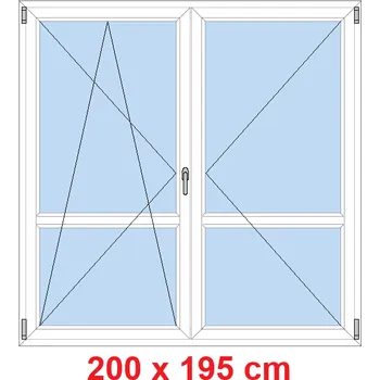 Okno Soft Dvoukřídlé balkonové dveře s příčkou 200x195 cm, otevíravé a sklopné
