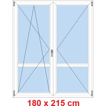 Okno Soft Dvoukřídlé balkonové dveře s příčkou 180x215 cm, otevíravé a sklopné