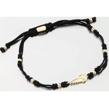 Náramek Náramek žluté zlato 585 černý provázkový s andělským křídlem 74-5190ZL-Black délka 21 cm