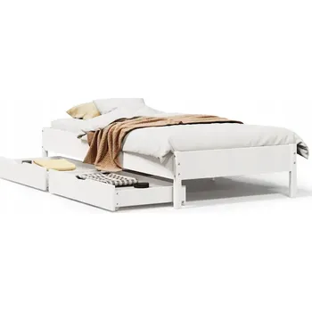 Postel Rám postele borovicový s šuplíky, bílý, 205,5 x 95,5 x 36,5 cm