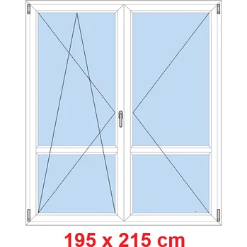 Okno Soft Dvoukřídlé balkonové dveře s příčkou 195x215 cm, otevíravé a sklopné