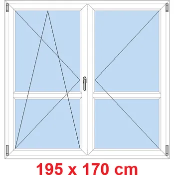 Okno Soft Dvoukřídlé balkonové dveře s příčkou 195x170 cm, otevíravé a sklopné
