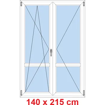 Okno Soft Dvoukřídlé balkonové dveře s příčkou 140x215 cm, otevíravé a sklopné
