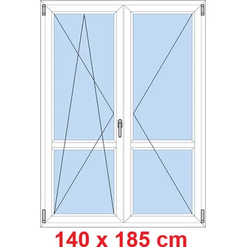 Okno Soft Dvoukřídlé balkonové dveře s příčkou 140x185 cm, otevíravé a sklopné