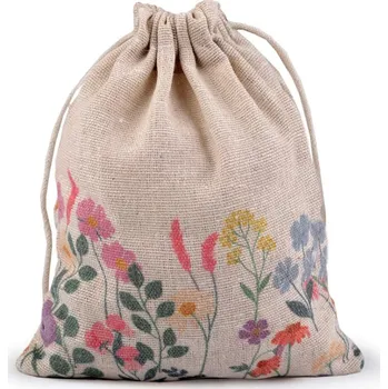 Balící papír Dárkový pytlík jarní / velikonoční 13x18 cm lněný - režná květy