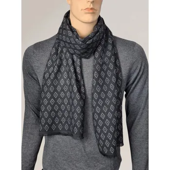 Šála Classic Scarf Teplá pánská šála oboustranná černá a šedá s geometrickým vzorem