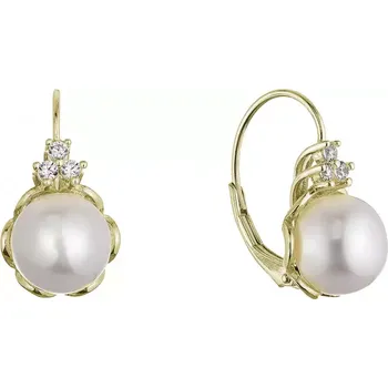 Náušnice Evolution Group Pozlacené stříbrné náušnice s říční perlou usazenou v kvítku 21108.1