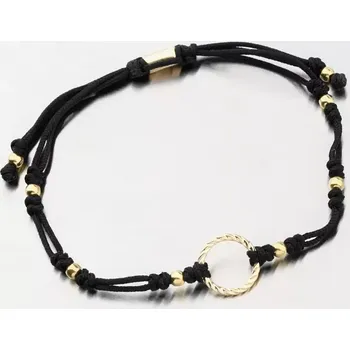 Náramek Náramek žluté zlato 585 černý provázkový s kruhem 74-5193ZL-Black délka 18 cm