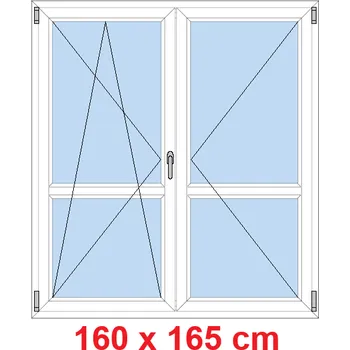 Okno Soft Dvoukřídlé balkonové dveře s příčkou 160x165 cm, otevíravé a sklopné
