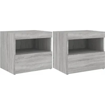 Noční stolek Noční stolky s LED osvětlením, šedý dub sonoma, 50 x 40 x 45 cm